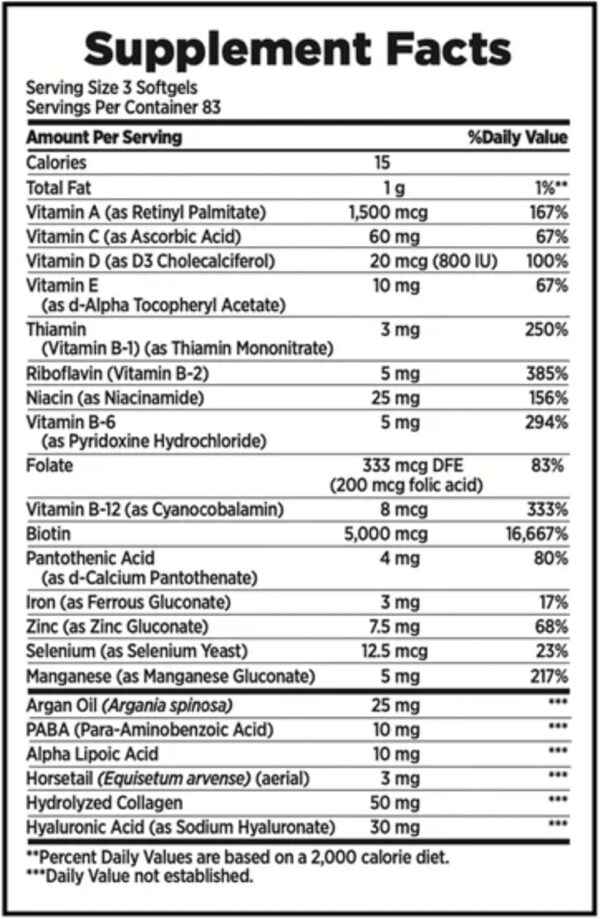 Nature's Bounty Extra Strength Hair, Skin & Nails - 5,000mcg, 250 Softgels