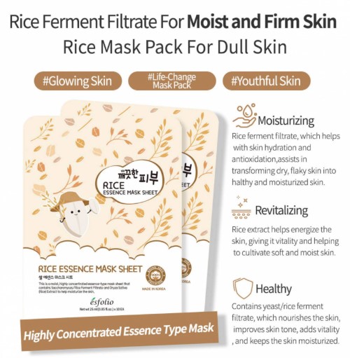 ESFOLIO Pure Skin Essence Mask Sheet - Rice