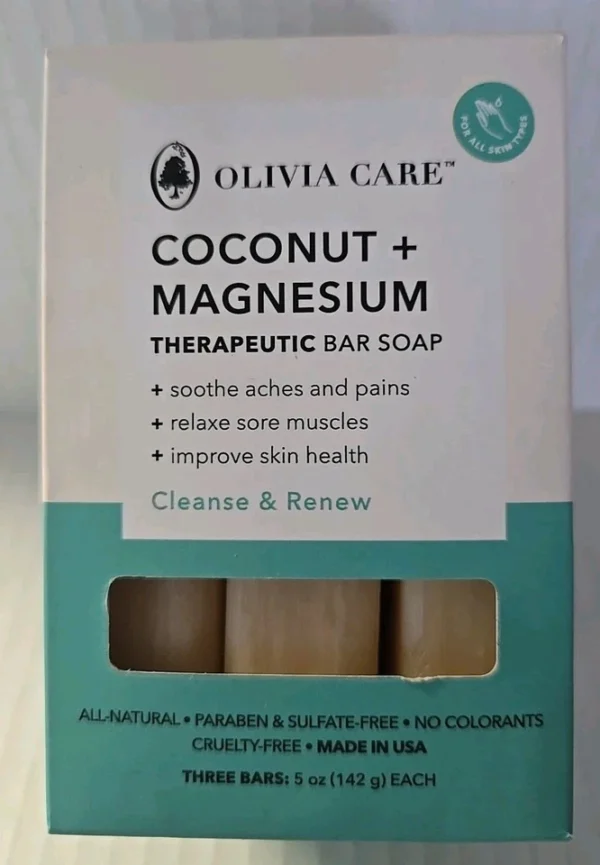 Olivia Care Coconut + Magnesium Therapeutic Bar Soap Set 3 Bars - 5oz Each