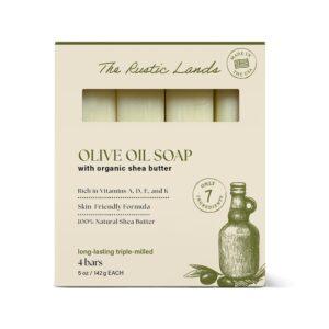 THE RUSTIC LANDS Natural Soap Bars Set of 4 - Made in the USA Soap for Sensitive Skin, Moisturizing Bath & Body, 5oz Each (4x5oz, Olive Oil)