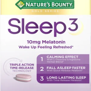 Here’s an **“About this item”** summary you can use for **Nature’s Bounty® Sleep3** based on official product details: **About this item** * **Triple-action sleep support:** Each tablet uses advanced *time-release technology* to help you relax, fall asleep faster, and stay asleep longer throughout the night.* ([naturesbounty-mena.com][1]) * **Drug-free formula:** 100% *drug-free* sleep aid featuring *melatonin* to support the body’s natural *sleep-wake cycle*. ([naturesbounty-mena.com][1]) * **Relaxing ingredients:** Includes *L-Theanine* plus a proprietary *Nighttime Herbal Blend* with chamomile, lavender, lemon balm and valerian root to help calm the mind and promote relaxation.* ([naturesbounty-mena.com][1]) * **Maximum strength:** Contains *10 mg of melatonin* per tablet for effective sleep support.* ([naturesbounty-mena.com][2]) * **Suitable for many diets:** Non-GMO, **no artificial flavors, sweeteners, sugar, starch, milk, lactose, soy, gluten, wheat, yeast or fish** and *sodium-free*; suitable for vegetarians.* ([naturesbounty-mena.com][1]) * **Easy to use:** Adults take *one tablet about 30 minutes before bedtime* to support a restful night’s sleep.* ([naturesbounty-mena.com][1]) *Statements based on the manufacturer’s description and not evaluated by regulatory authorities. [1]: https://www.naturesbounty-mena.com/products/sleep3-tri-layer-melatonin?utm_source=chatgpt.com "Time Release Melatonin-30 Tabs| Sleep Support | Nature's Bounty MENA" [2]: https://www.naturesbounty-mena.com/products/sleep3-tri-layer-melatonin-60?utm_source=chatgpt.com "Time Release Melatonin-60 Tabs | Sleep Support | Nature's Bounty MENA"