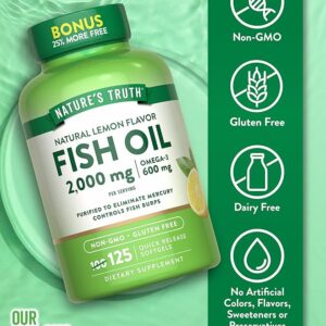 Nature's Truth Omega 3 Fish Oil 2000 mg | 125 Liquid Softgels | Burpless, Lemon Flavor Pills Nature's Truth Omega 3 Fish Oil 2000 mg | 125 Liquid Softgels | Burpless, Lemon Flavor Pills
