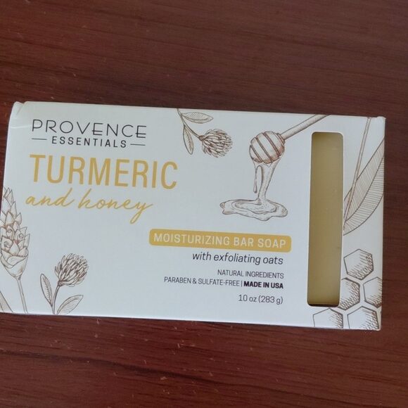 Generously sized 10 oz moisturizing bar soap with a rich, creamy lather for daily cleansing. Infused with turmeric — a natural ingredient known for antioxidant and skin-soothing properties. Contains honey to help hydrate and calm skin, locking in moisture with each wash. Gently cleanses while helping leave skin feeling soft, refreshed, and nourished. Ideal for use on body and hands, and suitable as part of a daily cleansing routine. Generously sized 10 oz moisturizing bar soap with a rich, creamy lather for daily cleansing. Infused with turmeric — a natural ingredient known for antioxidant and skin-soothing properties. Contains honey to help hydrate and calm skin, locking in moisture with each wash. Gently cleanses while helping leave skin feeling soft, refreshed, and nourished. Ideal for use on body and hands, and suitable as part of a daily cleansing routine.